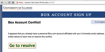 Box account conflict page