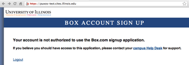 You are not authorized to sign-up for Box screen