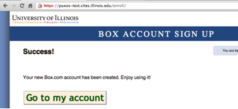 Box account sign-up success page