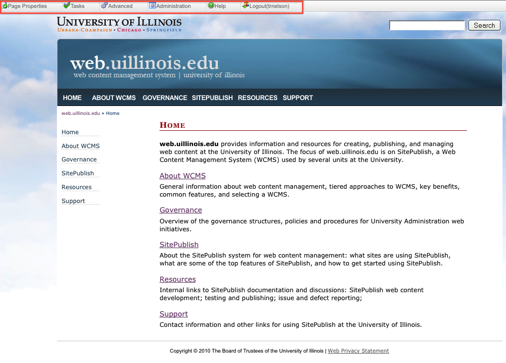 SitePublish's Gray Bar for Editing